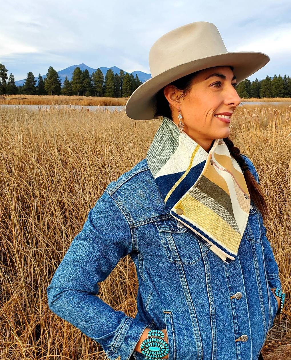 Women's Wool Cowl Scarf, Wool Bandana Scarf, Buckaroo Cowl, Cowgirl Cowl Scarf, Women Adventure Scarf, Handmade Scarf Women, Geometric Scarf