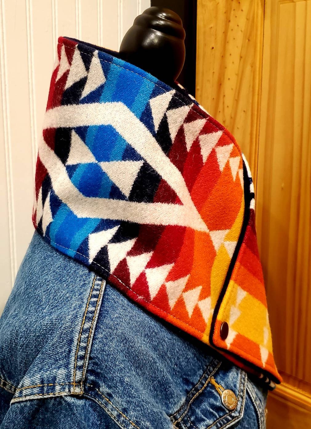 Women's Wool Cowl, Rainbow Scarf, Equestrian Bandana, Wool Neck Wrap, Wild Rags for Women, Western Wool Cowl Scarf, Geometric Scarf Women