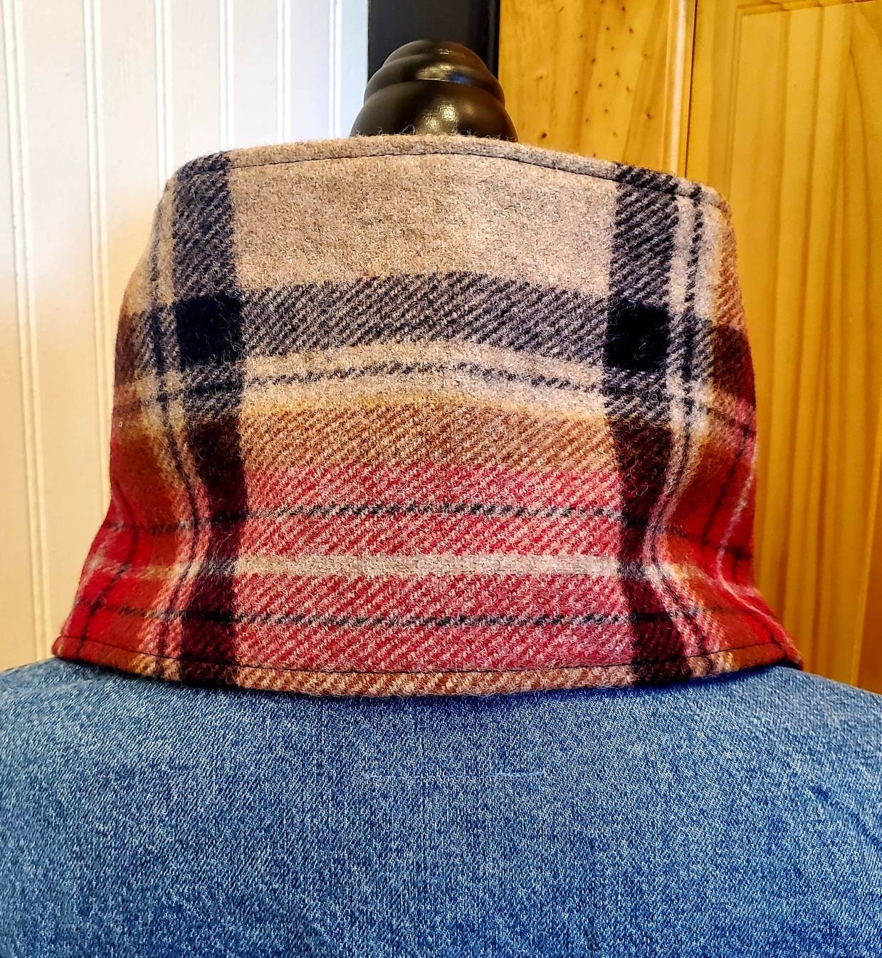 Cozy Wool Cowl, Plaid Tartan Scarf, Equestrian Bandana, Snap Scarf, Handmade Women Scarf, Horse Riding Scarf, Neck Gaiter, Equestrian Cowl