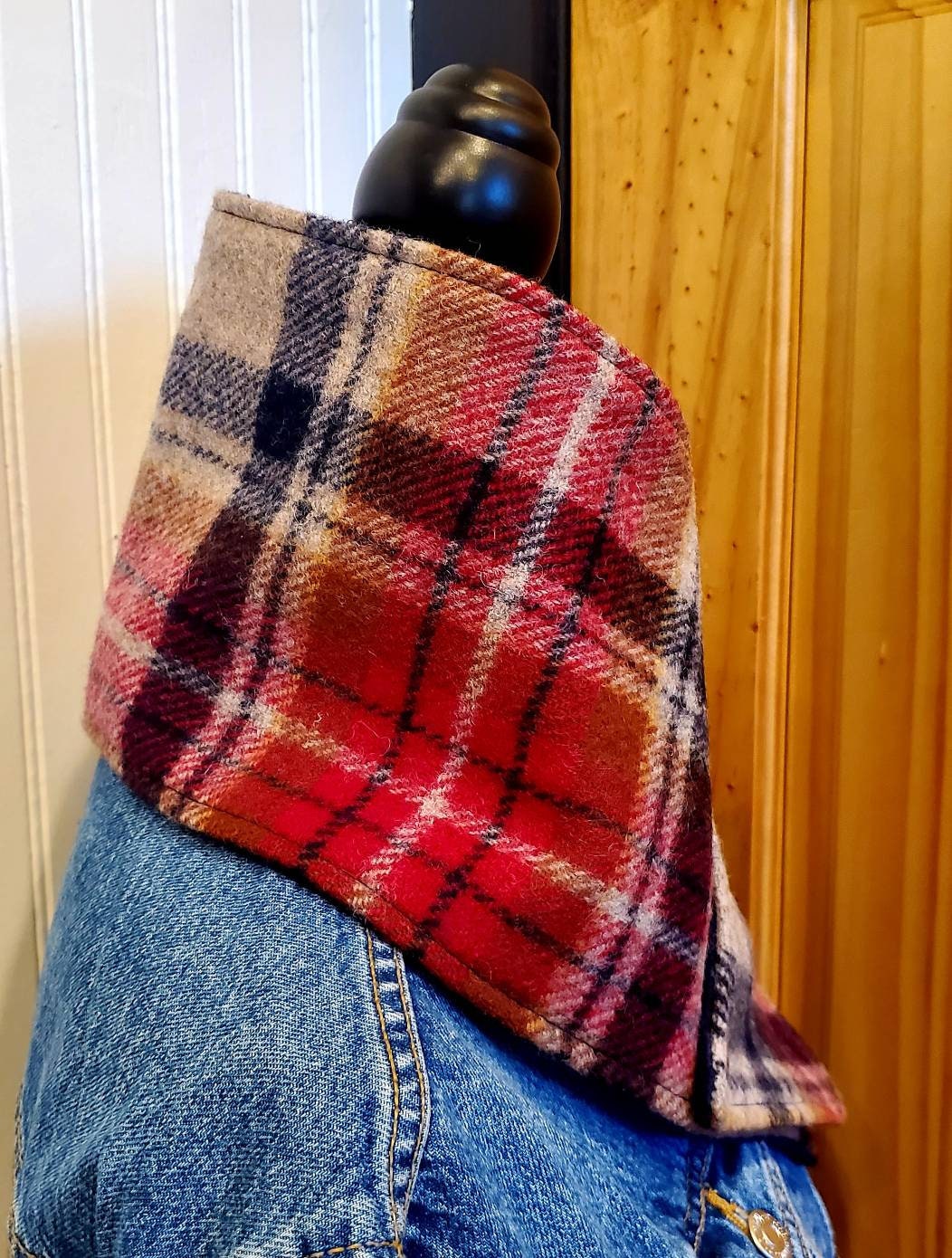 Cozy Wool Cowl, Plaid Tartan Scarf, Equestrian Bandana, Snap Scarf, Handmade Women Scarf, Horse Riding Scarf, Neck Gaiter, Equestrian Cowl