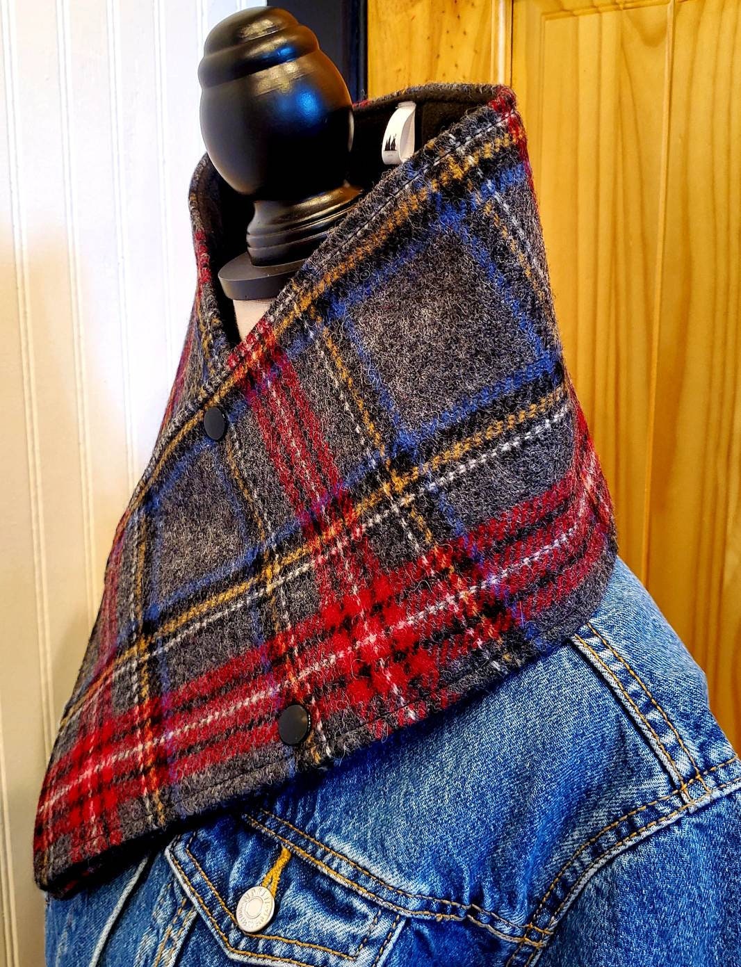 Women's Wool Scarf, Men's Wool Scarf, Cowl Neck Scarf, Equestrian Bandana, Snap Scarf, Scarf, Neck Wrap, Plaid Scarf, Tartan Scarf, Button