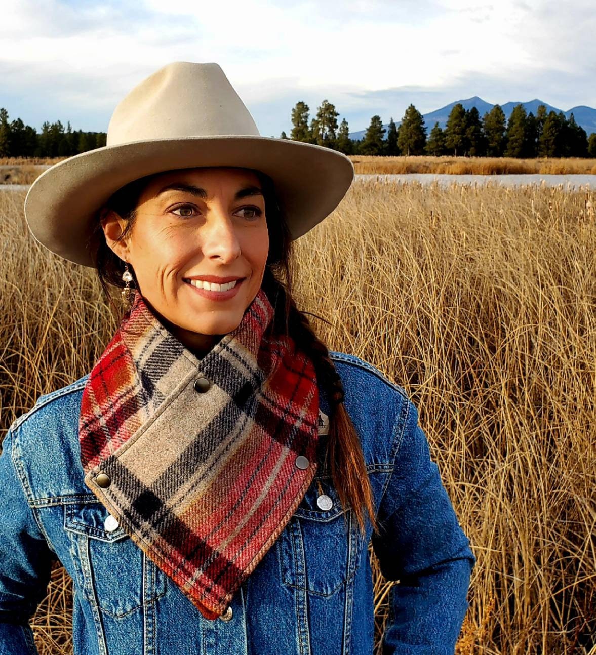 Cozy Wool Cowl, Plaid Tartan Scarf, Equestrian Bandana, Snap Scarf, Handmade Women Scarf, Horse Riding Scarf, Neck Gaiter, Equestrian Cowl