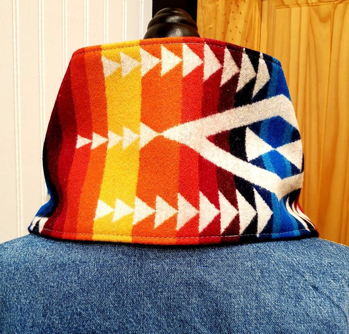 Women's Wool Cowl, Rainbow Scarf, Equestrian Bandana, Wool Neck Wrap, Wild Rags for Women, Western Wool Cowl Scarf, Geometric Scarf Women