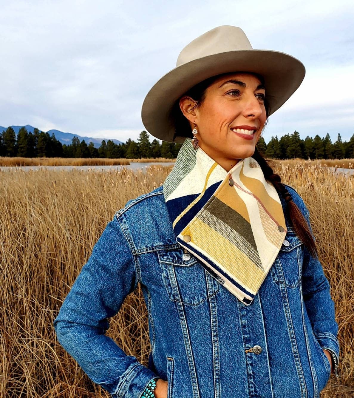 Women's Wool Cowl Scarf, Wool Bandana Scarf, Buckaroo Cowl, Cowgirl Cowl Scarf, Women Adventure Scarf, Handmade Scarf Women, Geometric Scarf