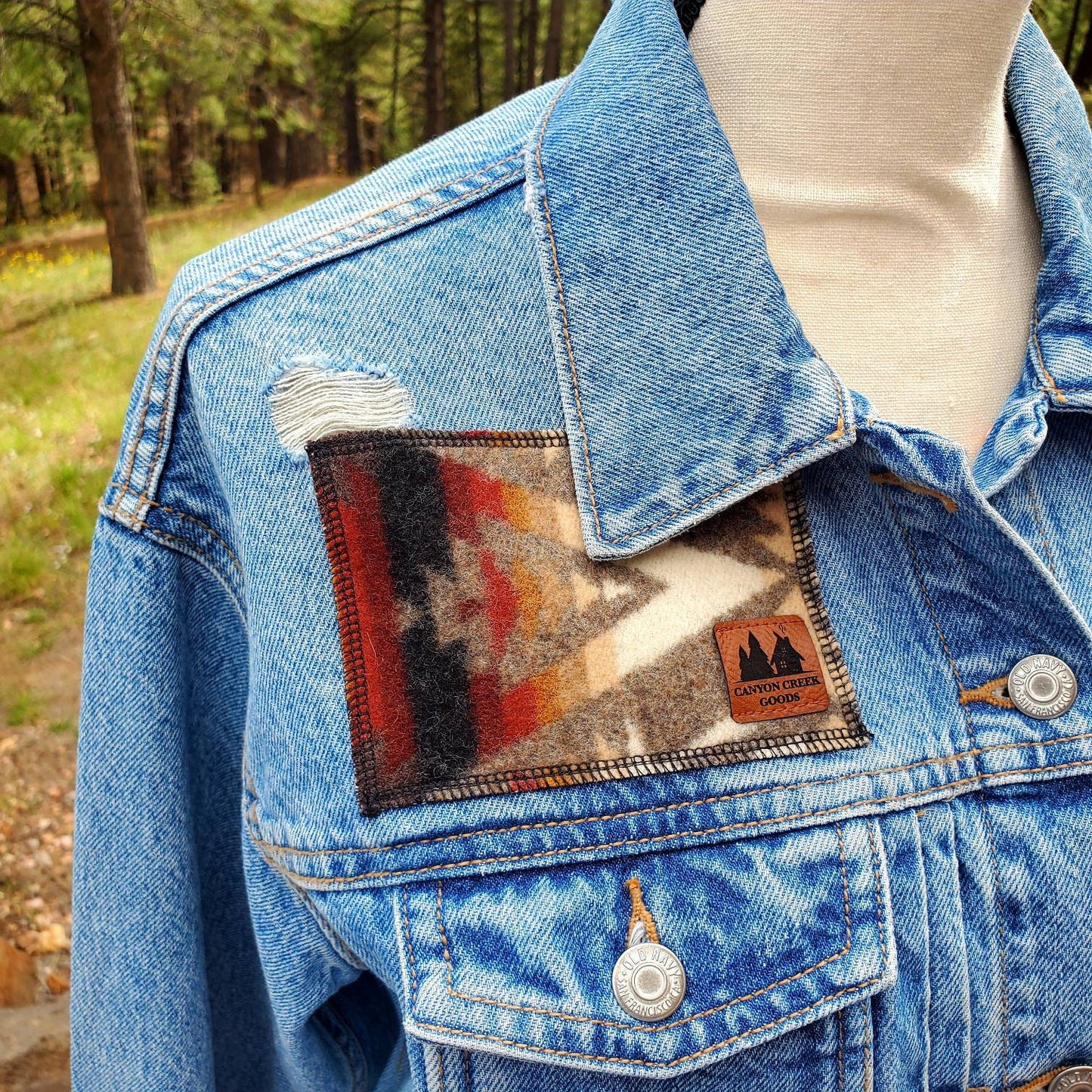 Western Denim Jacket, Upcycled Denim Jacket, Jean Jacket, Rodeo Jacket, Cowgirl Denim, Western Wear, Equestrian Jacket, Aztec Denim Jacket