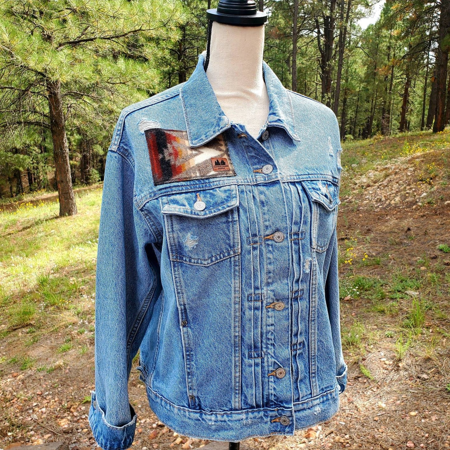 Western Denim Jacket, Upcycled Denim Jacket, Jean Jacket, Rodeo Jacket, Cowgirl Denim, Western Wear, Equestrian Jacket, Aztec Denim Jacket