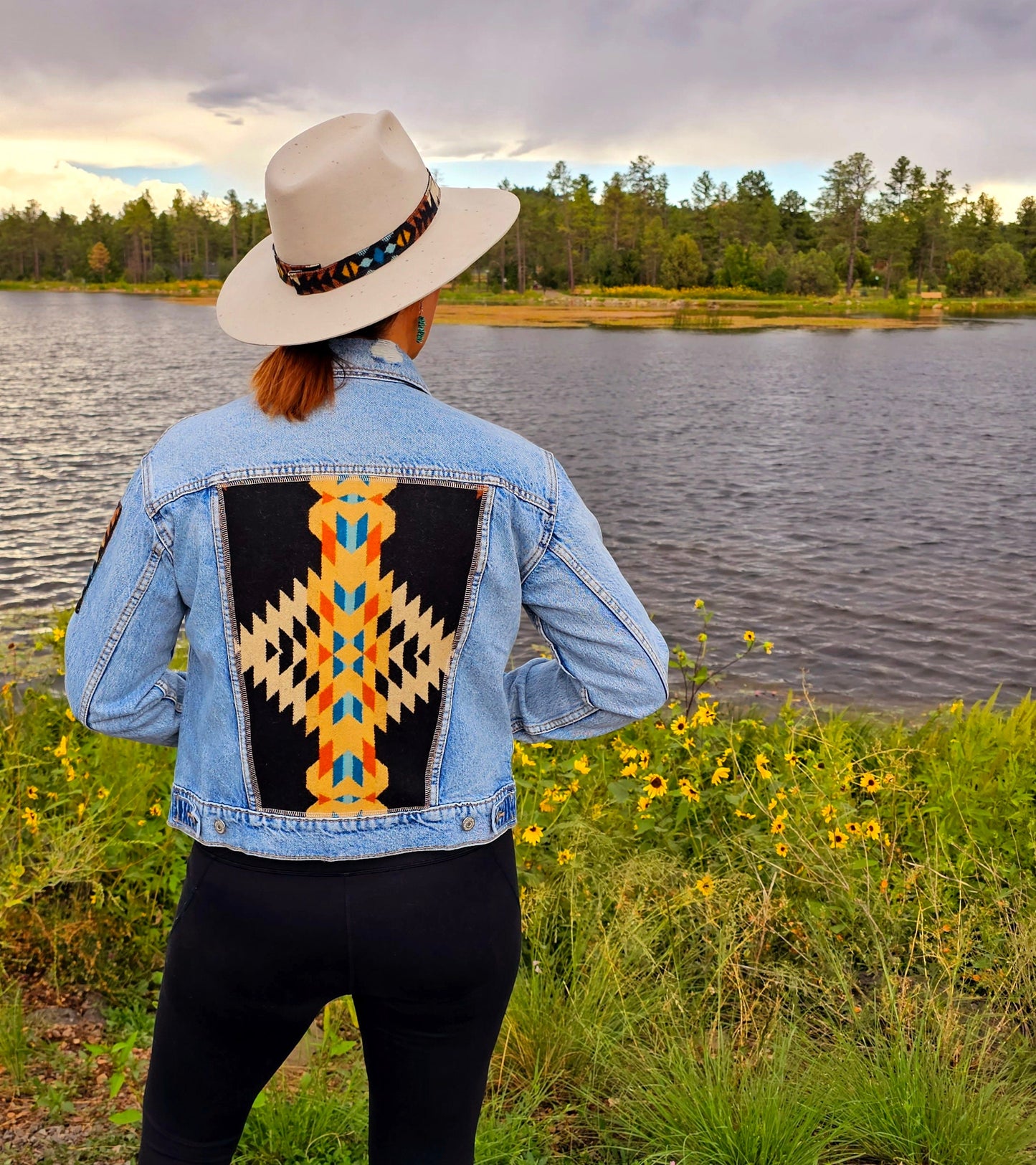 Women's Western Jacket, Upcycled Denim Jacket, Jean Jacket, Cowgirl Jacket, Unique Gifts, Southwest Denim Jacket, Western Wear, Aztec Denim