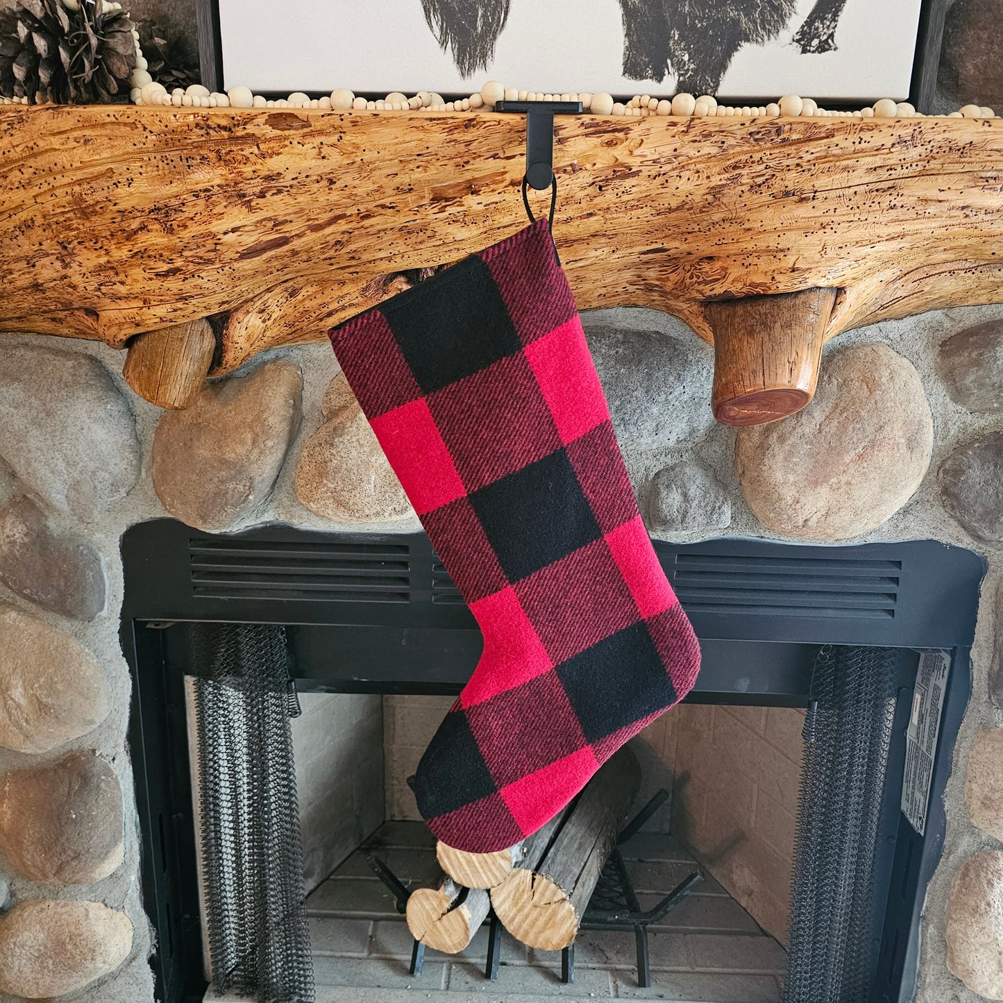 Single Christmas Stocking, Wool Stockings, Southwest Stockings, Rustic Stockings, Holiday Socks, Buffalo Check Stocking