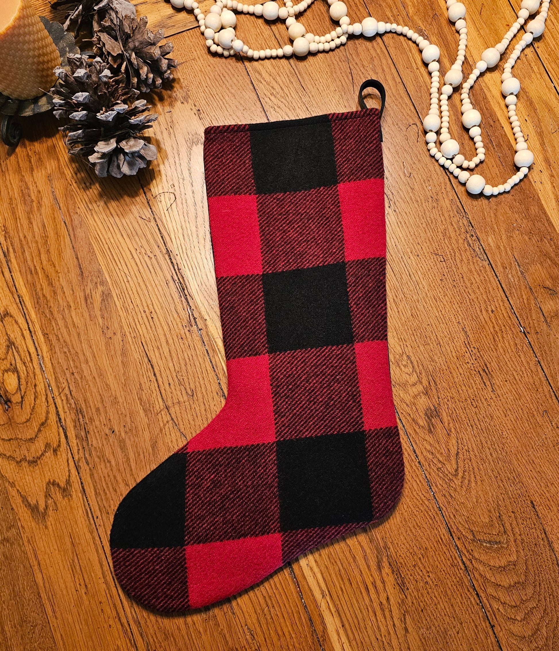 Single Christmas Stocking, Wool Stockings, Southwest Stockings, Rustic Stockings, Holiday Socks, Buffalo Check Stocking