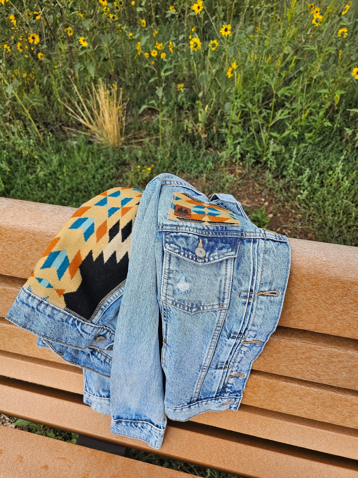 Women's Western Jacket, Upcycled Denim Jacket, Jean Jacket, Cowgirl Jacket, Unique Gifts, Southwest Denim Jacket, Western Wear, Aztec Denim