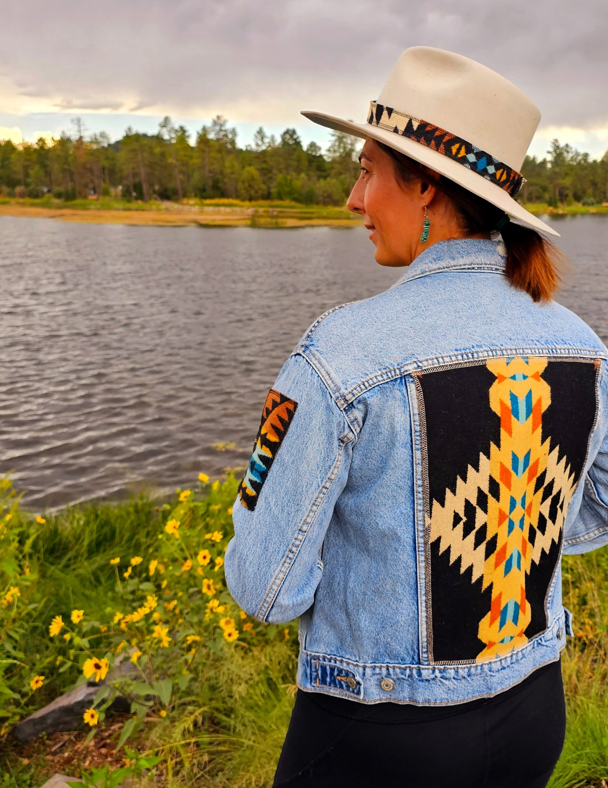 Women's Western Jacket, Upcycled Denim Jacket, Jean Jacket, Cowgirl Jacket, Unique Gifts, Southwest Denim Jacket, Western Wear, Aztec Denim